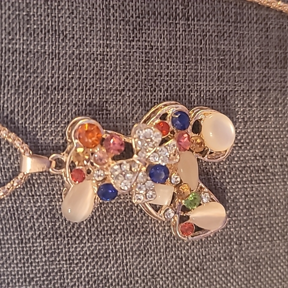 Betsey Johnson Stone Embellished Bear With Bow Necklace - Picture 2 of 5